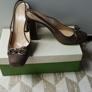 Kate Spade gold and brown sling back Sz 8